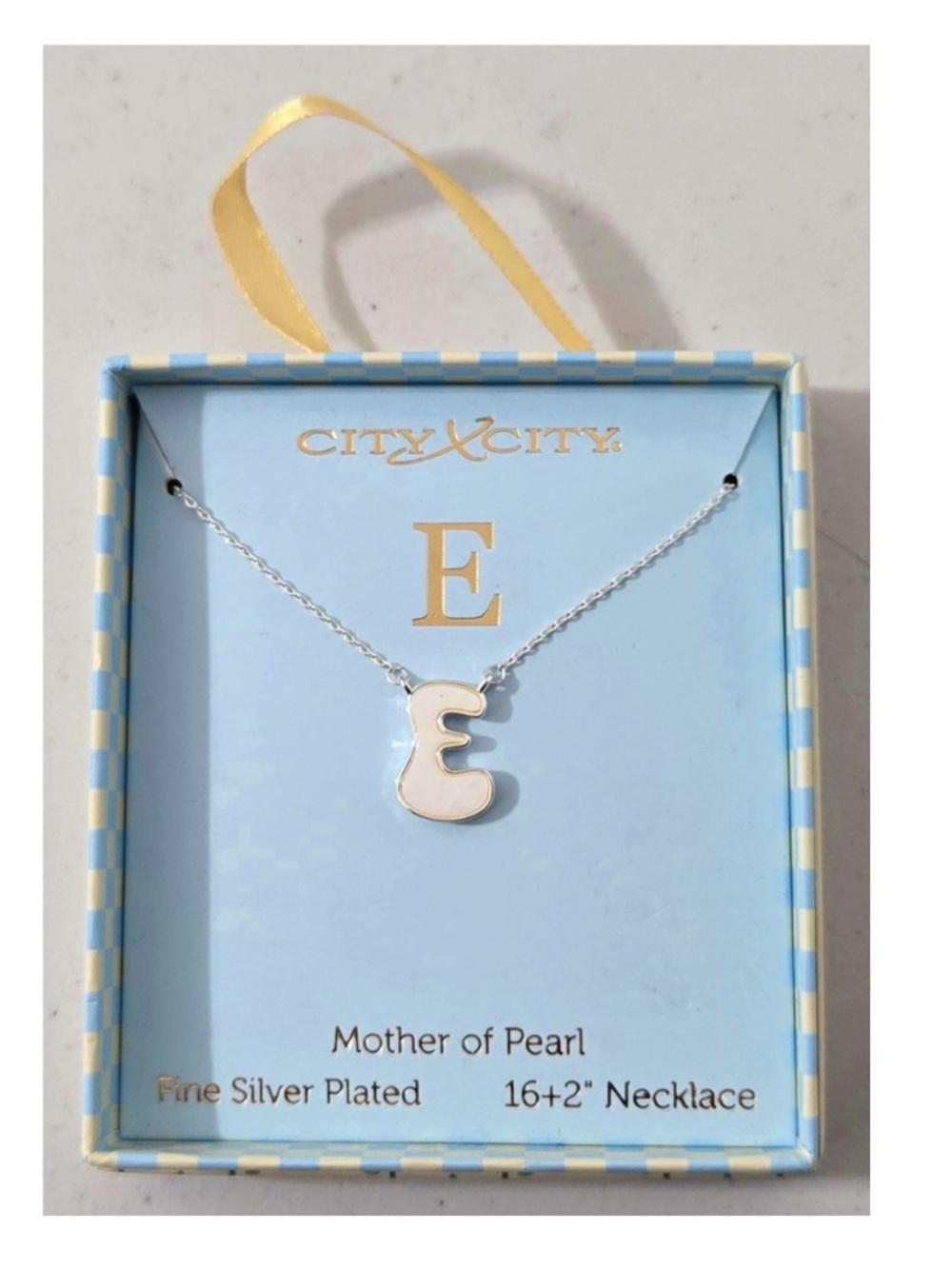 New City By City Jewelry Necklace Silver Chain 3D Mother Of Pearl Letter E NWT